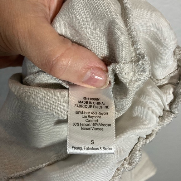 🔥 SALE🔥 Young Broke & Fabulous sea salt tan linen blend Diego jumpsuit Sm - Picture 13 of 14